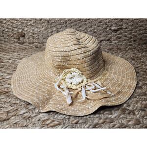 Lucky Floppy Wide Brim Straw Sun Hat Boho Women's Beach Summer Outdoor Size 7